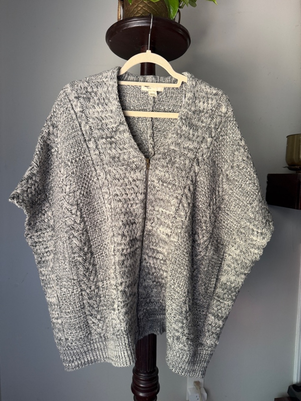 Anthropologie Moth Marled Gray Zip-Front Knit Cardigan